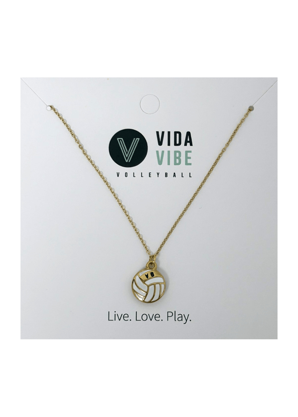 Volleyball Necklace – White Enamel Gold Pendant